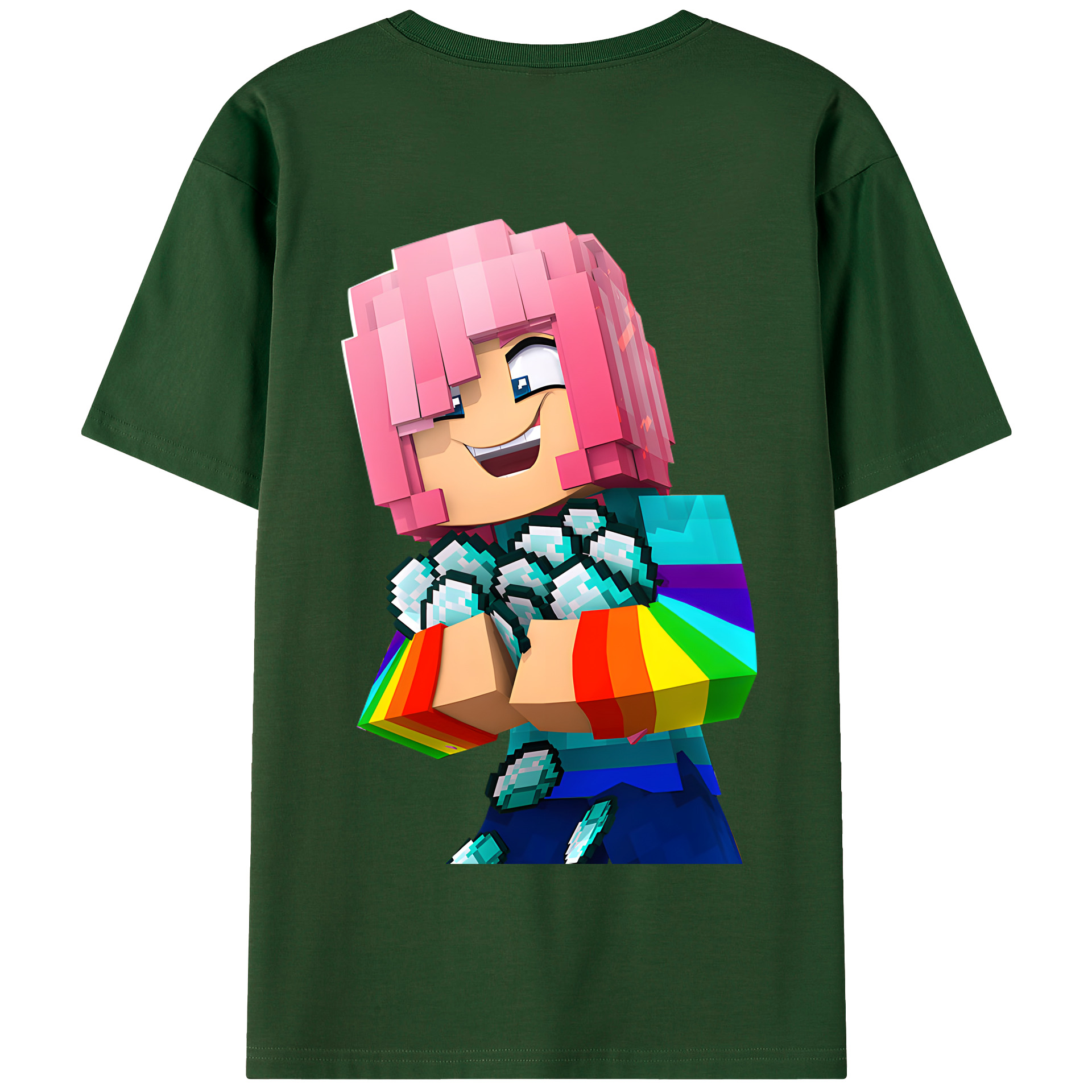 （画像用） マインクラフト ブロックの世界 Minecraft MC Block world 綿100％半袖Tシャツ（背面プリント）